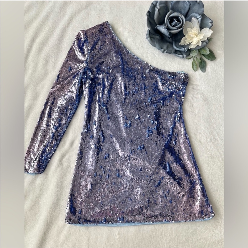 BARDOT Blue Sequin One Shoulder Dress Size XL